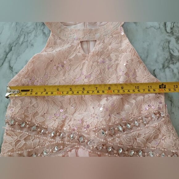 Knitworks Hi Low Halter Top Sleeveless Sequin Peach Color Dress Size 12 - Picture 6 of 13